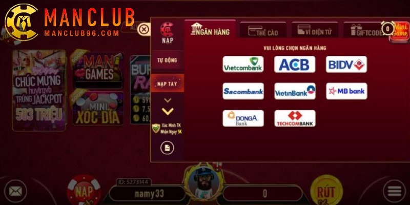 Các bước nạp tiền Manclub rất nhanh chóng để trải nghiệm game